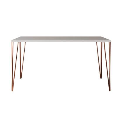 Imagem de Mesa de Jantar Pés Hairpin Clips Elen 150x90cm Tampo Branco com Base Cobre