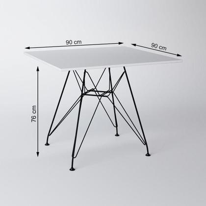 Imagem de Mesa De Jantar Quadrada Branca 90Cm Com 4 Cadeiras Brancas Base Ferro Preto Cor: Preto