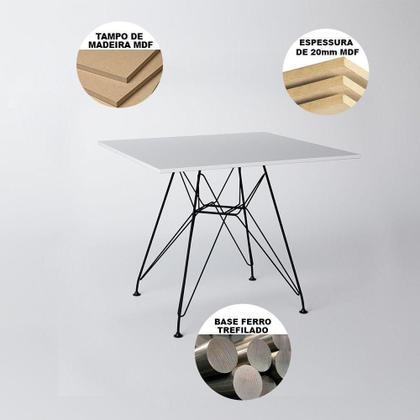 Imagem de Mesa De Jantar Quadrada Branca 90Cm Com 4 Cadeiras Brancas Base Ferro Preto Cor: Preto