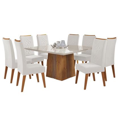Imagem de Mesa de Jantar Quadrada Carmel C/8 Cad Flora Madeira Maciça Mel/Off White/V.marfim