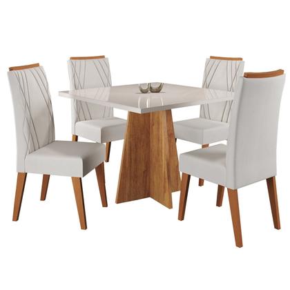 Imagem de Mesa de Jantar Quadrada Columbia Tampo em Mdp sem Vidro 90x90 e 4 Cadeiras Vegas em Madeira Maciça