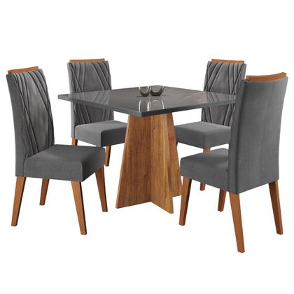 Imagem de Mesa de Jantar Quadrada Columbia Tampo em Mdp sem Vidro 90x90 e 4 Cadeiras Vegas em Madeira Maciça