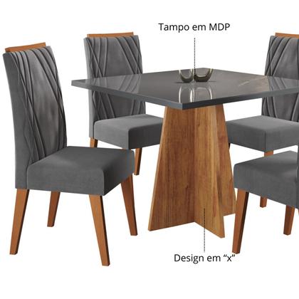 Imagem de Mesa de Jantar Quadrada Columbia Tampo em Mdp sem Vidro 90x90 e 4 Cadeiras Vegas em Madeira Maciça