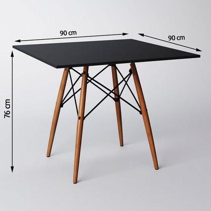 Imagem de Mesa de Jantar Quadrada Eiffel 90cm MDF Charles Eames - Base em Madeira e Aço Carbono