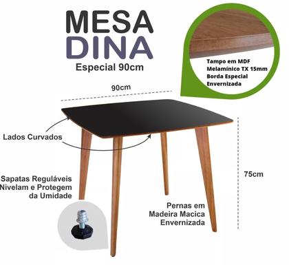 Imagem de Mesa de Jantar Quadrada Especial em Madeira de 90cm na cor Preta