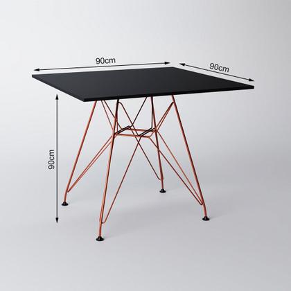 Imagem de Mesa De Jantar Quadrada Preta 90cm Com 4 Cadeiras Eames Eiffel Preta Base De Ferro Cobre