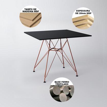 Imagem de Mesa De Jantar Quadrada Preta 90cm Com 4 Cadeiras Eames Eiffel Preta Base De Ferro Cobre