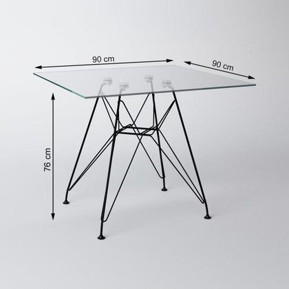 Imagem de Mesa De Jantar Quadrada Vidro 90Cm Com 4 Cadeiras Pretas Base Ferro Preto Cor: Branco