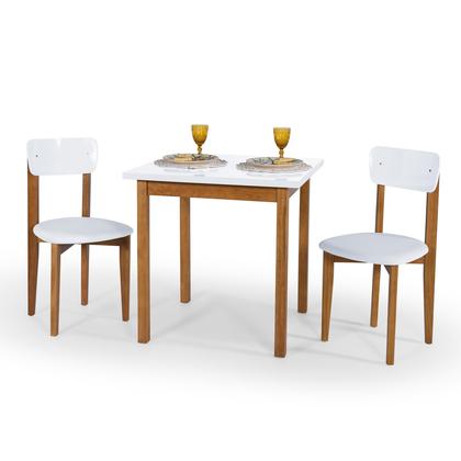 Imagem de Mesa de Jantar RaviLar Base Madeira Maciça com 2 Cadeiras com assento de estofado ideal para apartamento 80x80