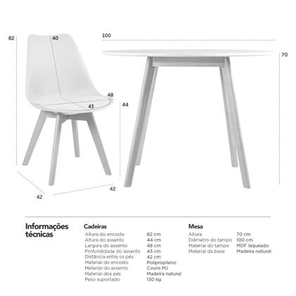 Imagem de Mesa de jantar redonda 100 cm + 4 cadeiras estofadas Leda