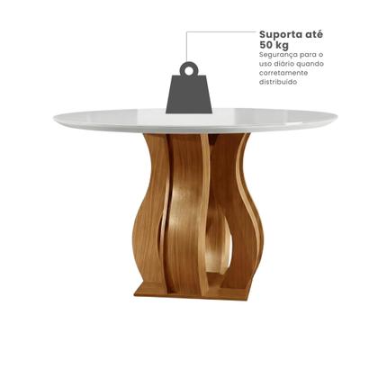 Imagem de Mesa de Jantar Redonda 110cm Vidro/MDF 4 Lugares Castanho Cinamomo/Off White Nuance Yescasa