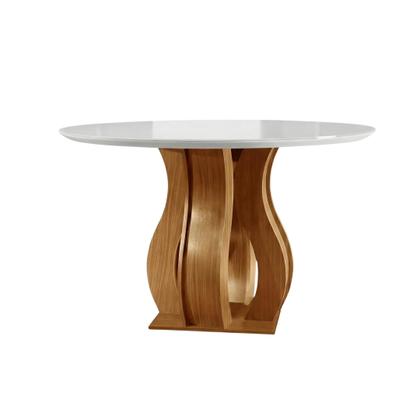 Imagem de Mesa de Jantar Redonda 110cm Vidro/MDF 4 Lugares Castanho Cinamomo/Off White Nuance Yescasa