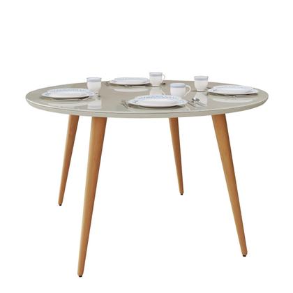 Imagem de Mesa De Jantar Redonda 4 Lugares Com Pés Palito E Tampo De Vidro MDF