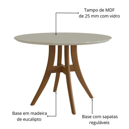 Imagem de Mesa de Jantar Redonda 4 Lugares com Tampo de Vidro 109cm Ref 910