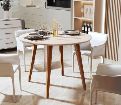Imagem de Mesa de Jantar Redonda 4 Lugares Pé Palito  Design Moderno Retrô, Tampo MDF Off White, Ideal para Cozinha ou Sala de Estar
