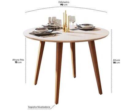 Imagem de Mesa de Jantar Redonda 4 Lugares Pé Palito  Design Moderno Retrô, Tampo MDF Off White, Ideal para Cozinha ou Sala de Estar