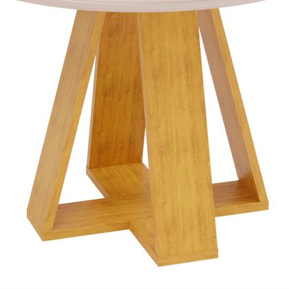 Imagem de Mesa de Jantar Redonda 4 Lugares Tampo Chanfrado 103,5cm com Vidro Kiara Cedro/Off White - DJ Móveis