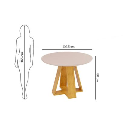 Imagem de Mesa de Jantar Redonda 4 Lugares Tampo Chanfrado 103,5cm com Vidro Kiara Cedro/Off White - DJ Móveis