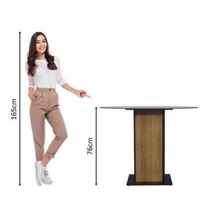 Imagem de Mesa De Jantar Redonda 5324 Com Tampo De Vidro Preto/Rustic