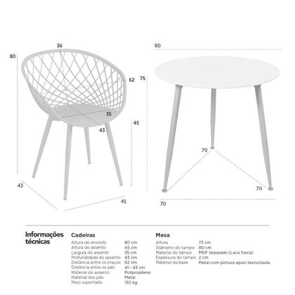 Imagem de Mesa de jantar redonda 80 cm preto + 3 cadeiras Clarice Nest