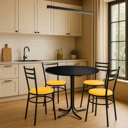 Imagem de Mesa de Jantar Redonda 80cm Preta Com 4 Cadeiras Estofada Preta