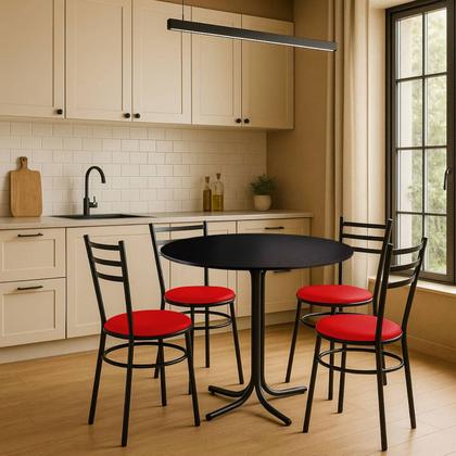 Imagem de Mesa de Jantar Redonda 80cm Preta Com 4 Cadeiras Estofada Preta