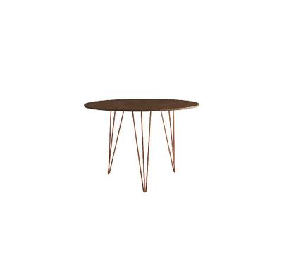 Imagem de Mesa de Jantar Redonda 90cm Amêndoa Clips 3 Pés com 4 Cadeiras Eames Eiffel Brancas Base Cobre