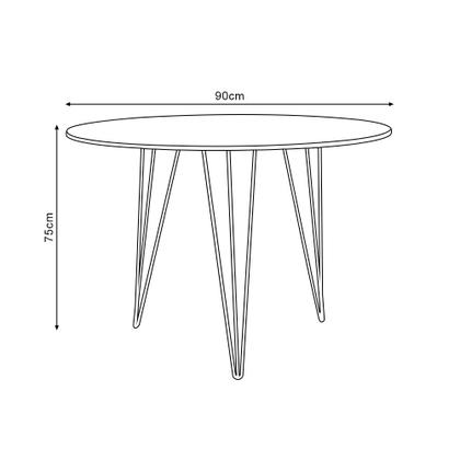Imagem de Mesa de Jantar Redonda 90cm Amêndoa Clips 3 Pés Ferro Preto