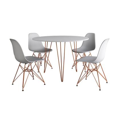 Imagem de Mesa de Jantar Redonda 90cm Branca Clips 3 Pés com 4 Cadeiras Eames Eiffel Brancas Base Cobre