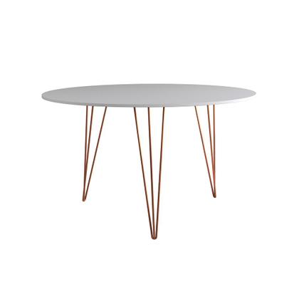 Imagem de Mesa de Jantar Redonda 90cm Branca Clips 3 Pés com 4 Cadeiras Eames Eiffel Brancas Base Cobre