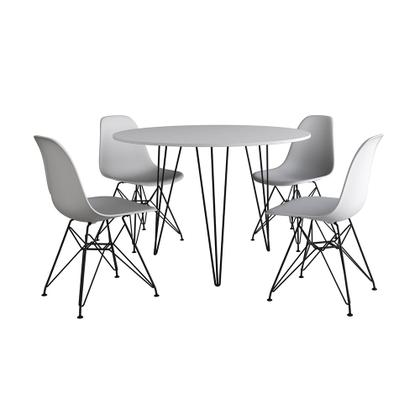Imagem de Mesa de Jantar Redonda 90cm Branca Clips 3 Pés com 4 Cadeiras Eames Eiffel Brancas Ferro Preto