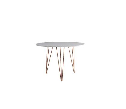 Imagem de Mesa de Jantar Redonda 90cm Branco Clips 3 Pés com 4 Cadeiras Eames Eiffel Pretas Base Cobre