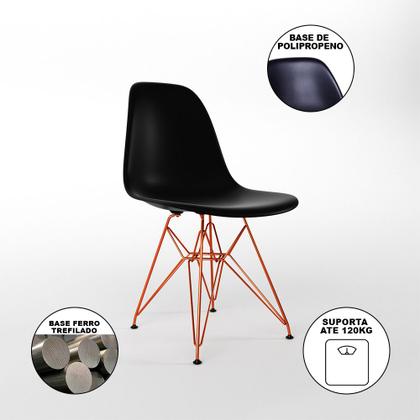 Imagem de Mesa de Jantar Redonda 90cm Preta Clips 3 Pés com 4 Cadeiras Eames Eiffel Pretas Base Cobre