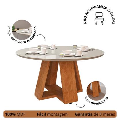 Imagem de Mesa De Jantar Redonda 90x90 Para 4 Lugares Em Mdf Tampo De Vidro