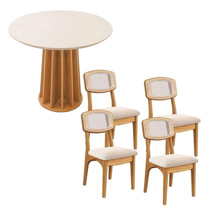 Imagem de Mesa de Jantar Redonda Base Ripada c/ 4 Cadeiras 100% MDF