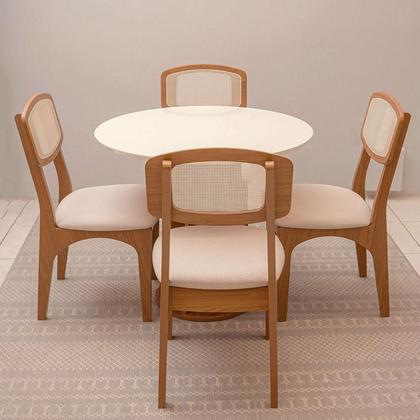 Imagem de Mesa de Jantar Redonda Base Ripada c/ 4 Cadeiras 100% MDF