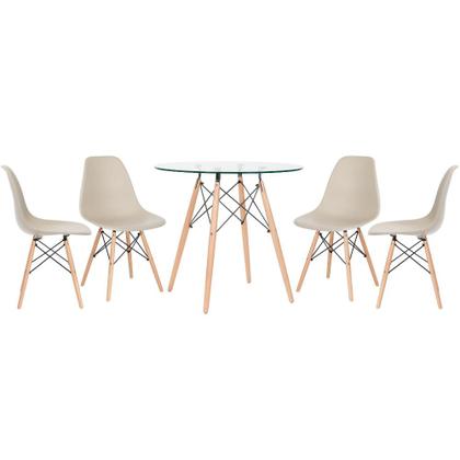 Imagem de Mesa de jantar redonda com tampo de vidro Eames 80 cm + 4 cadeiras Eiffel DSW