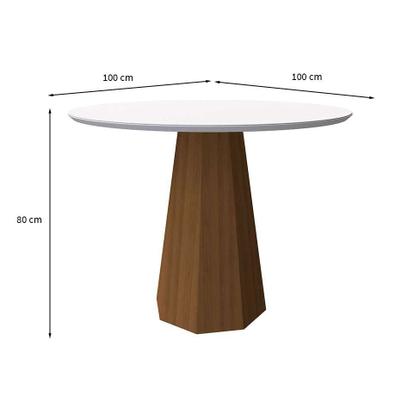 Mesa de Jantar Redonda com Tampo de Vidro Isis Off White e Imbuia 100 cm - Modern Imagem de Mesa de Jantar Redonda com Tampo de Vidro Isis Off White e Imbuia 100 cm