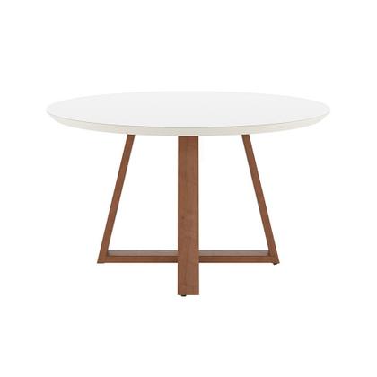 Imagem de Mesa de Jantar Redonda com Tampo de Vidro Off White Bennett Natural 135 cm