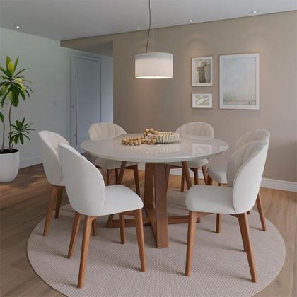 Imagem de Mesa de Jantar Redonda com Tampo de Vidro Off White Bennett Natural 135 cm