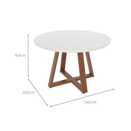 Imagem de Mesa de Jantar Redonda com Tampo de Vidro Off White Bennett Natural 135 cm