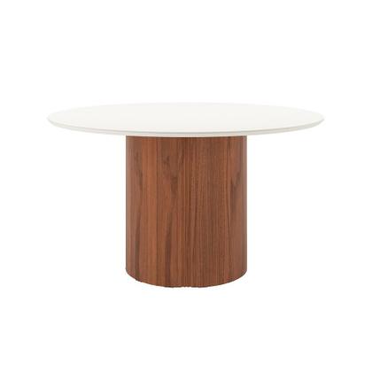 Imagem de Mesa de Jantar Redonda com Tampo de Vidro Off White Kalina Canela 135 cm