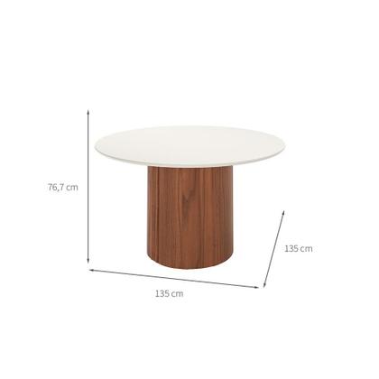 Imagem de Mesa de Jantar Redonda com Tampo de Vidro Off White Kalina Canela 135 cm