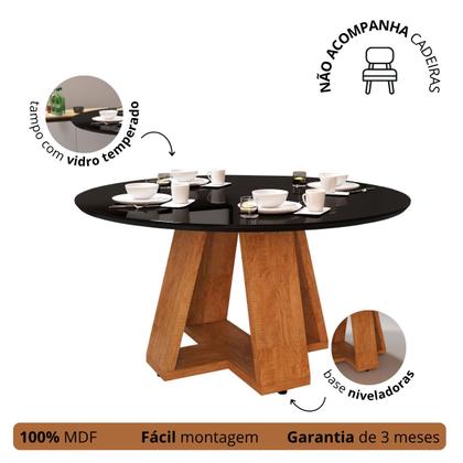 Imagem de Mesa de Jantar Redonda Com Tampo de Vidro Para Sala de Estar e Cozinha