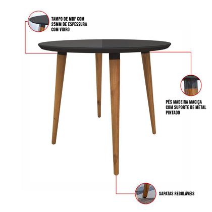 Imagem de Mesa de Jantar Redonda com Vidro Ivy 90 cm Pés Retrô Castanho - D'Rossi