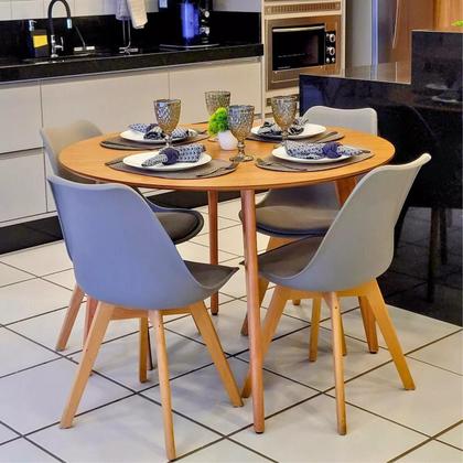 Imagem de Mesa de Jantar Redonda de Madeira Dina com 3 Opções de Cores e Tamanho do Tampo