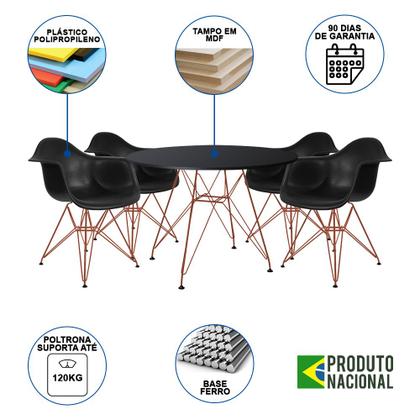 Imagem de Mesa de Jantar Redonda Eames Eiffel 90cm Preta com 4 Poltronas Pretas Ferro Cobre