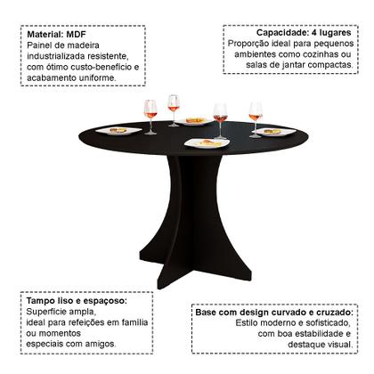 Imagem de Mesa de Jantar Redonda Elisa 4 Lugares 80x80 Base em X em Mdf - Preto