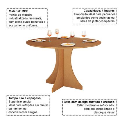 Imagem de Mesa de Jantar Redonda Elisa 4 Lugares 90x90 Base em X em Mdf - Nature
