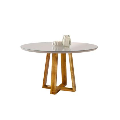 Imagem de Mesa de Jantar Redonda em Madeira Maciça Natalle Com Tampo de Vidro 120cm Móveis Mix